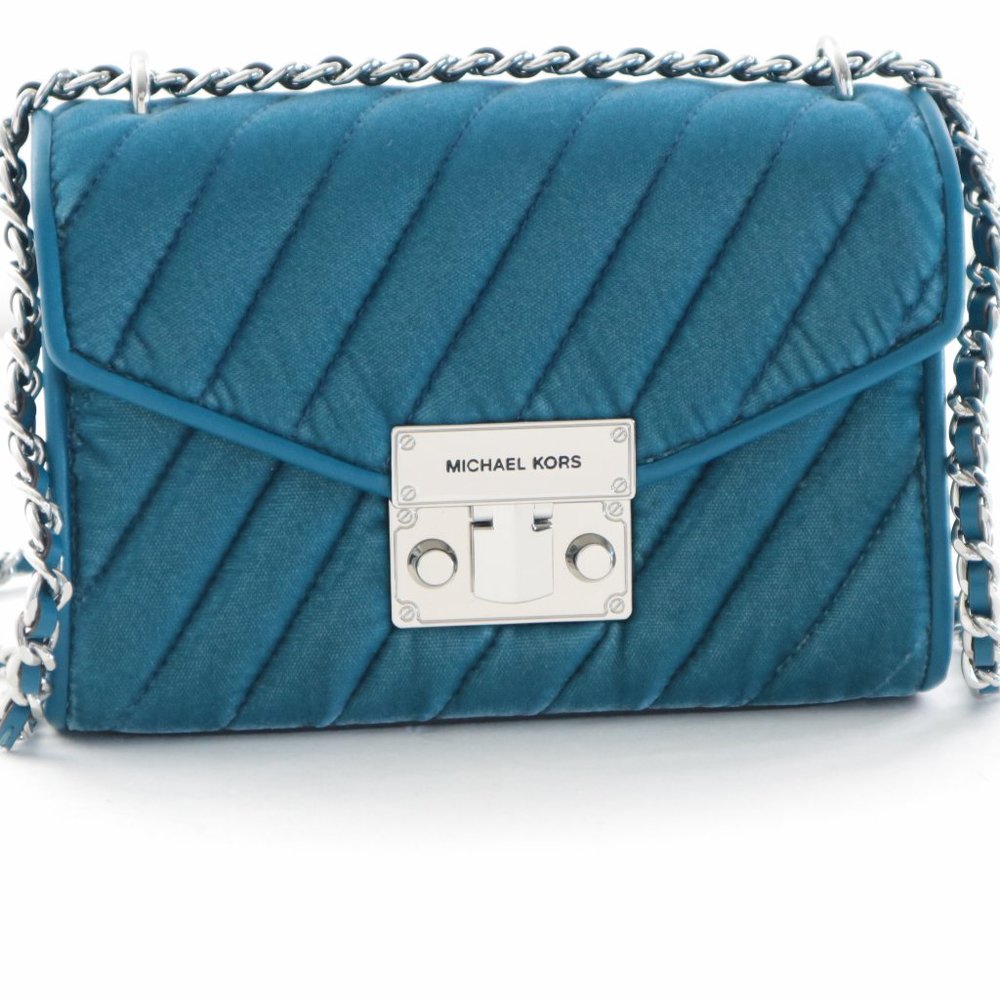 Michael Kors Rose Quilted Small Shoulder Flap Crossbody Bag Lagoon Velvet